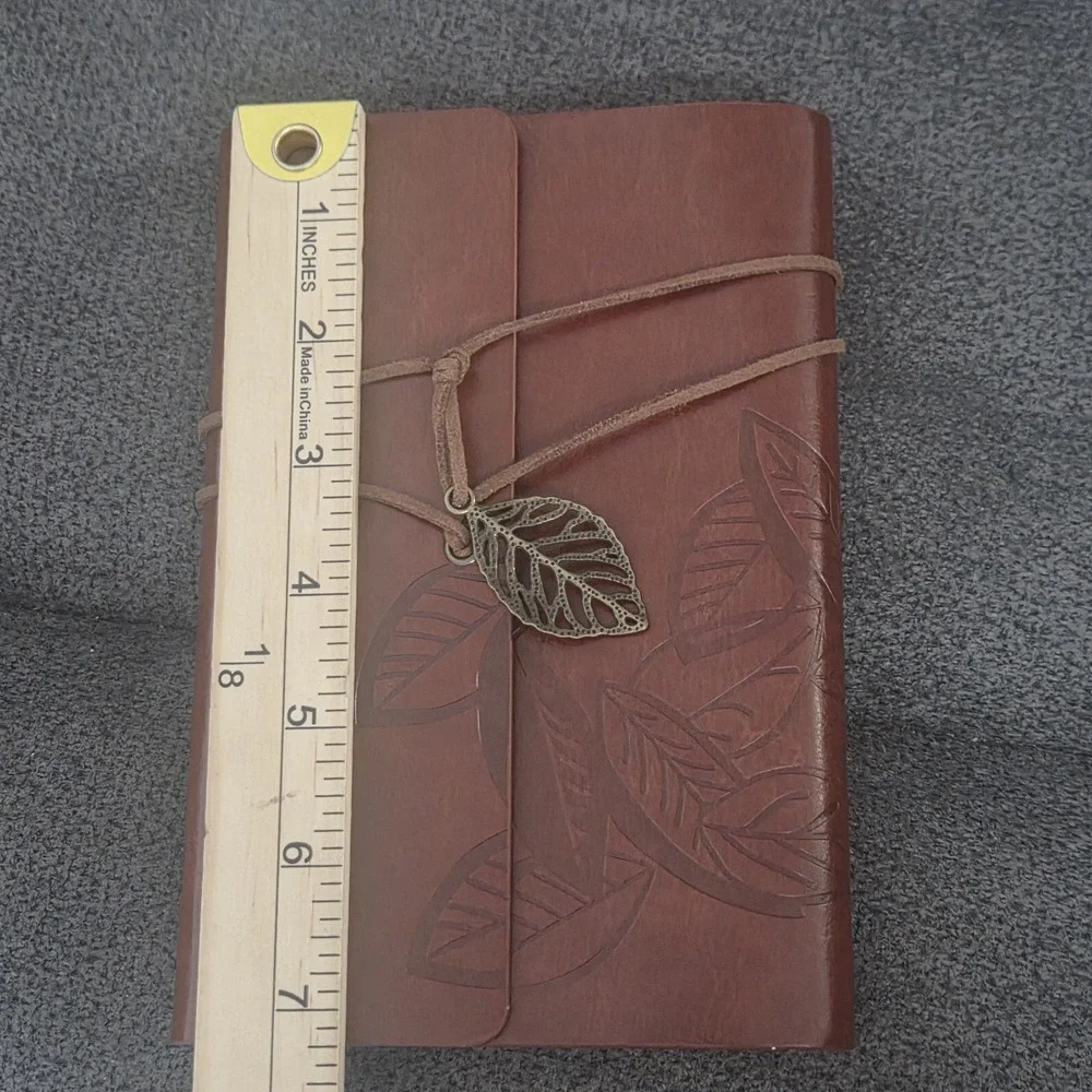 Multipurpose Faux Leather Leaf Etched Leaf Pendant Design Diary Journal - Brown